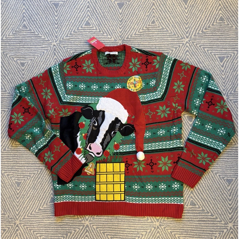 Celebrate Together Cow Ugly Christmas Sweater - Multicolor‎ - NWT - XXL